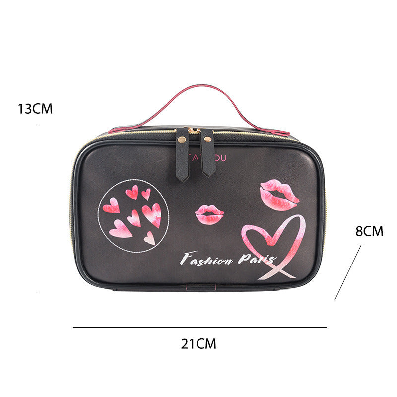Heart-and-Lip Print Zip Case - Black