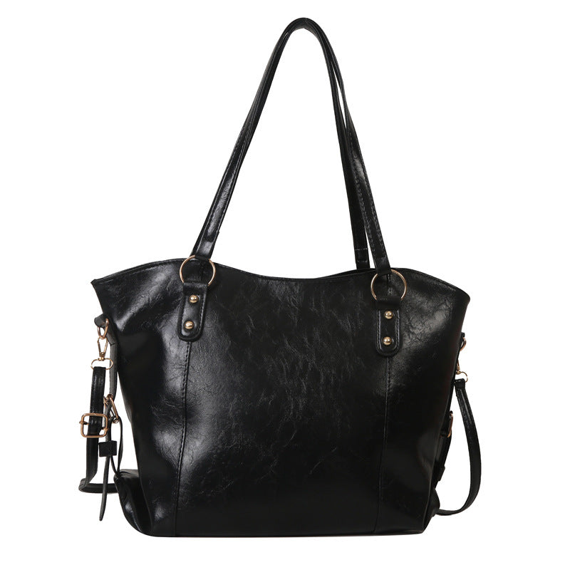 Soft Zip Shoulder Tote - Black