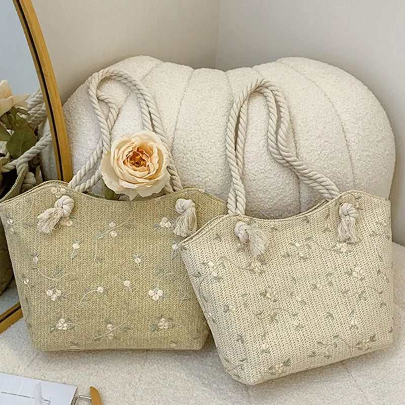 New And Simple Straw Bag Lace Bag Ins Straw Shoulder Bag Large Capacit