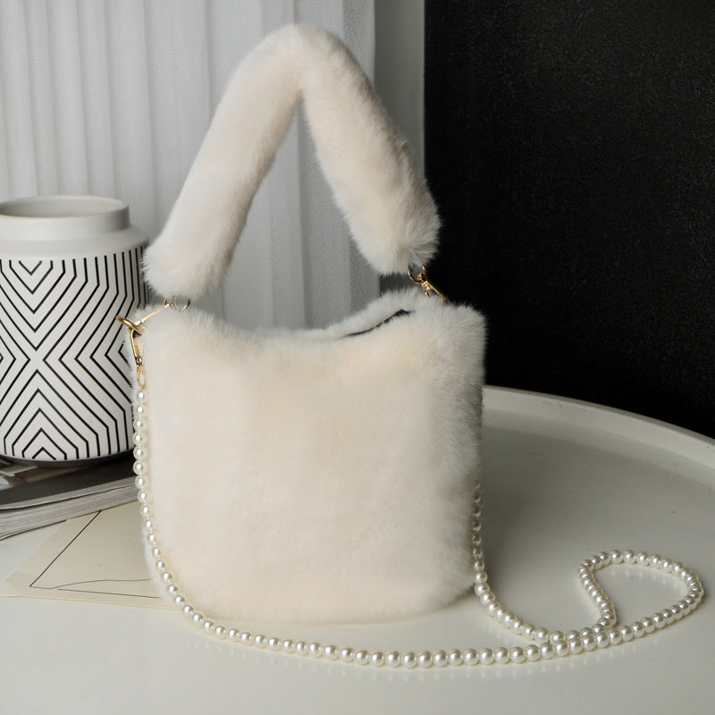 Plush Bucket Shoulder Bag - Ivory