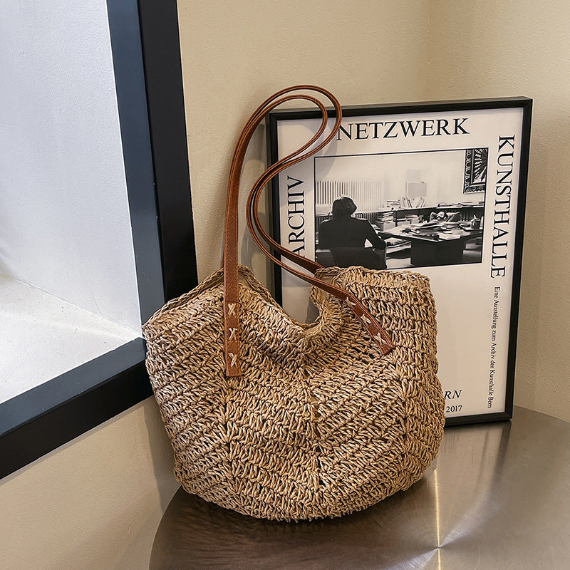 Cotton-Linen Woven Tote - Khaki