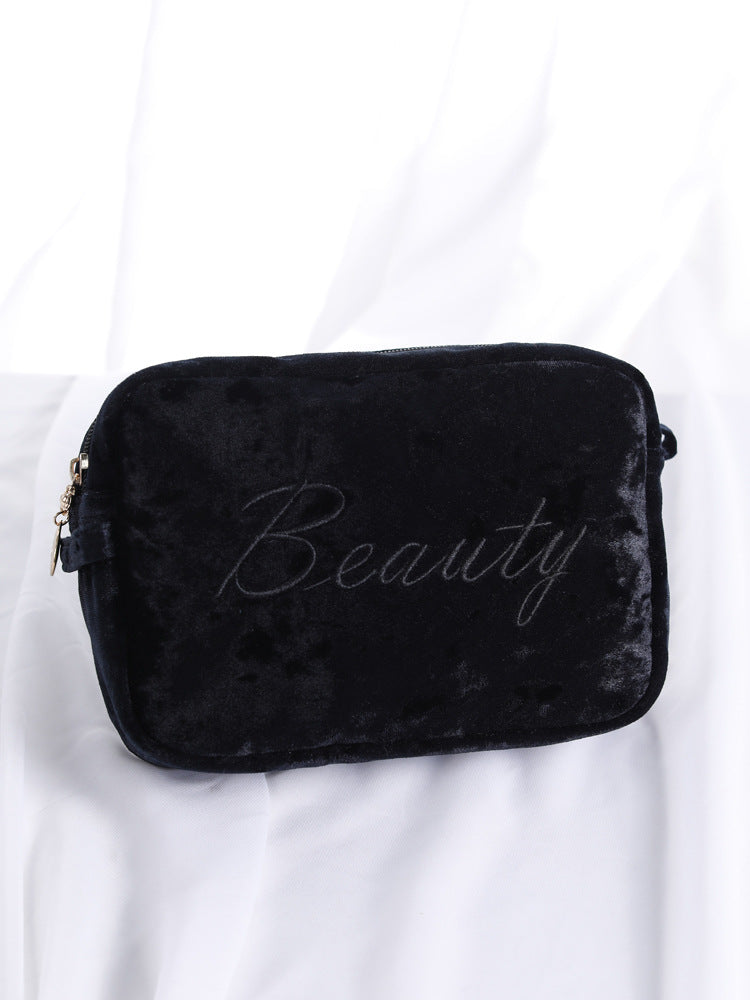Velvet-Effect Zip Case - Black