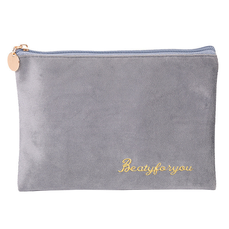 Flat Velvet Zip Pouch - Grey