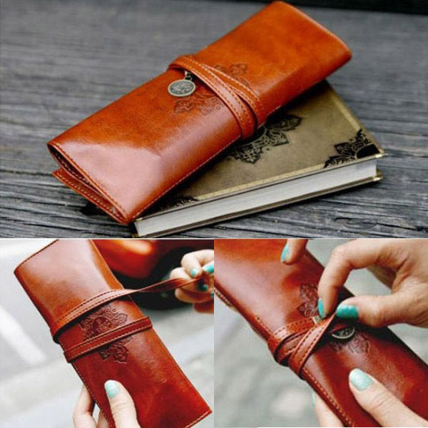 Tie-Wrap Brush Pouch - Brown
