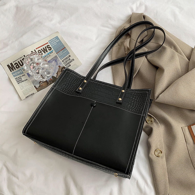 Zip-Top Panel Tote - Black