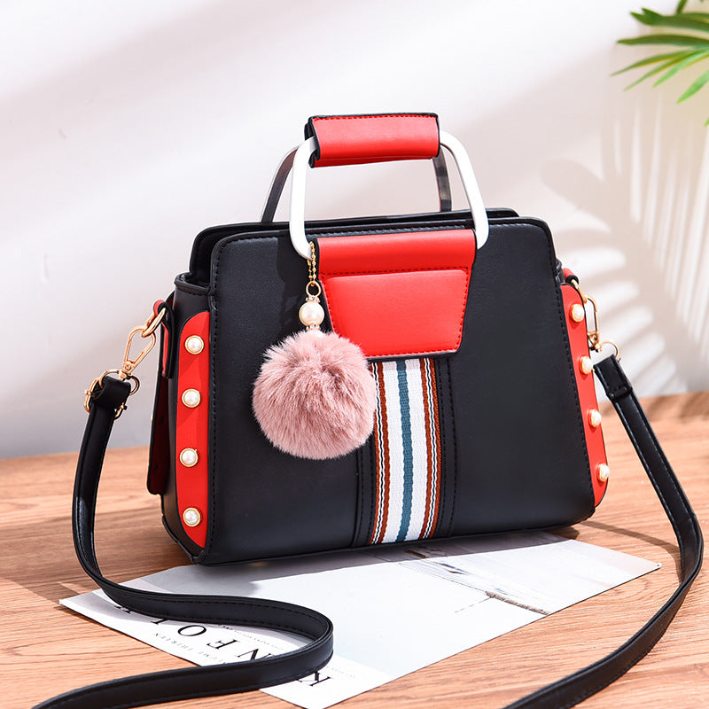 Color-Trim Top-Handle Bag - Black