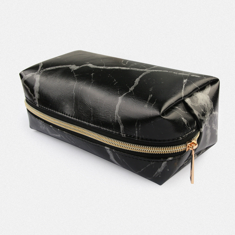 Marble-Print Zip Case - Black
