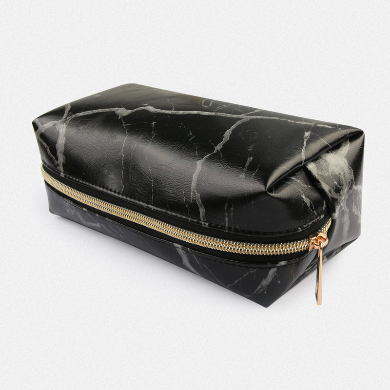 Marble-Print Zip Case - Black