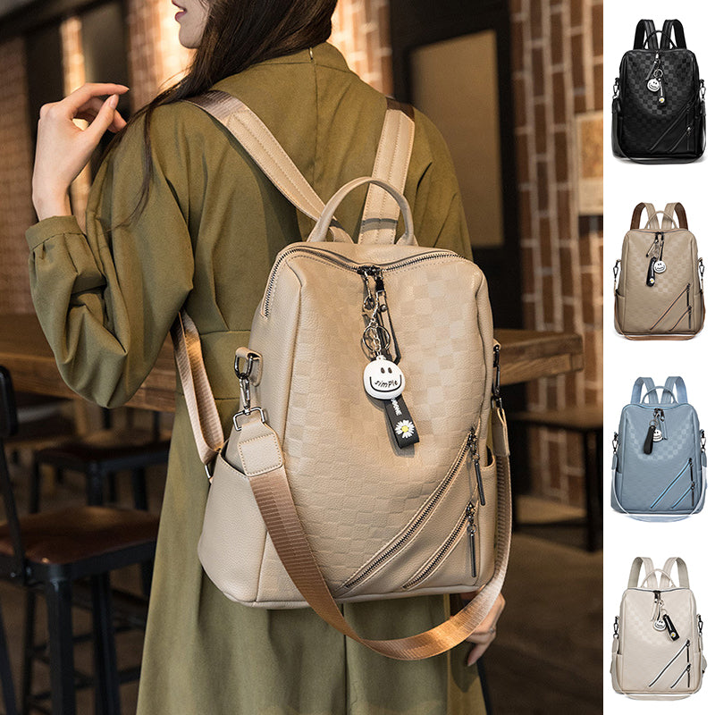 Fashion Checkerboard Backpack Casual Shoulder Bag All-match Shopping T
