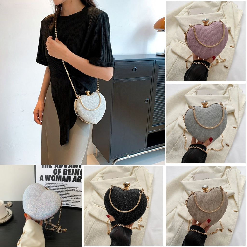 Evening Clutch Bag Women Bag Shiny Handbag Heart Shape Metal Clutches