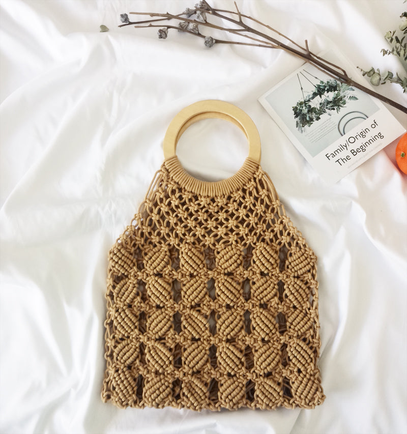 Ring-Handle Woven Bag - Brown