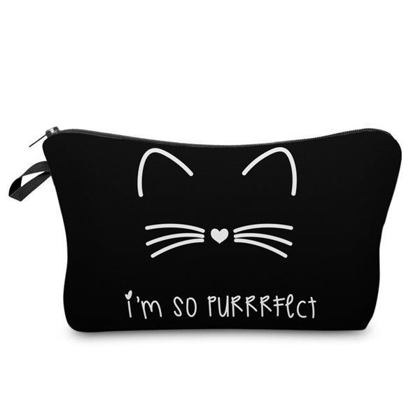 Cat-Line Zip Pouch - Black