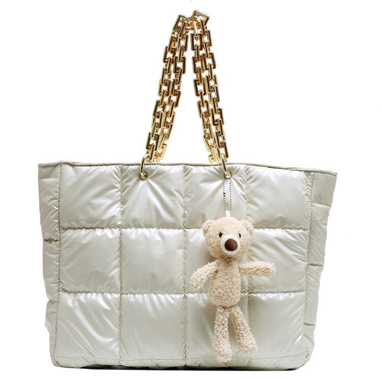 Large Chain Leather Tote Bag