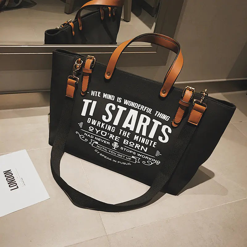 Canvas Messenger Tote Bag with Letter Design