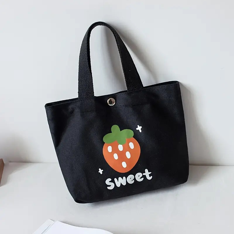 Trendy Cartoon Strawberry Canvas Handbag & Lunch Bag
