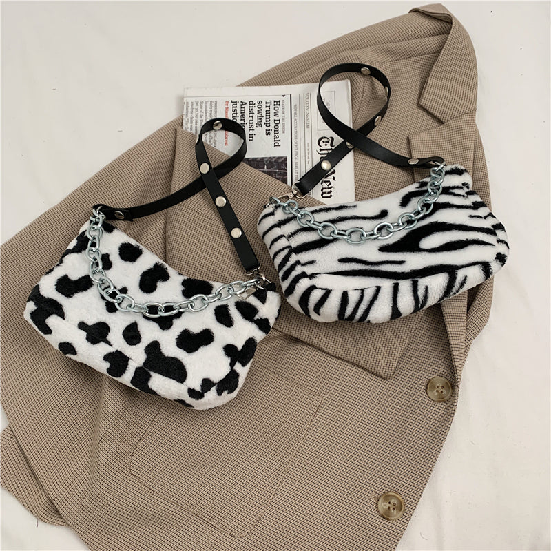 Leopard Pattern Plush Bag Personality Diagonal Women Bag Chain Bag Bag