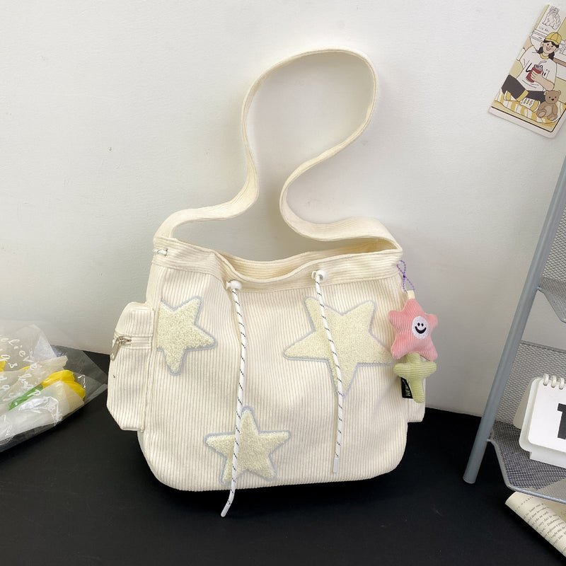 Star-Detail Corduroy Tote - Cream