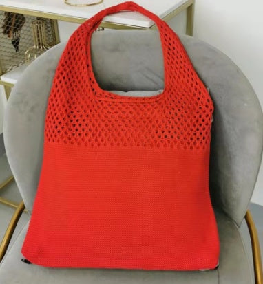 Simple Vintage Cutout Knit Tote Bag - alternate view