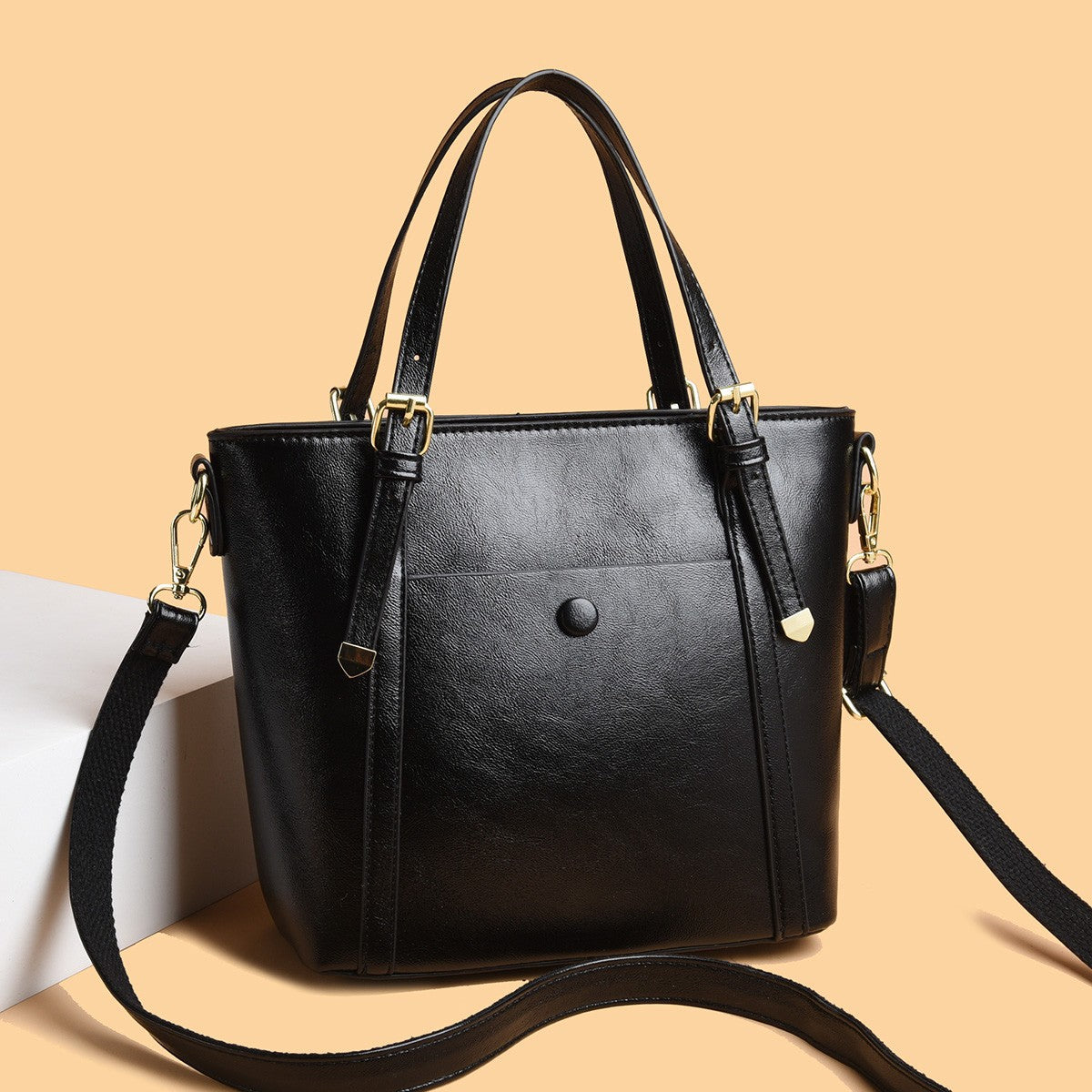 Button-Flap Carry Bag - Black
