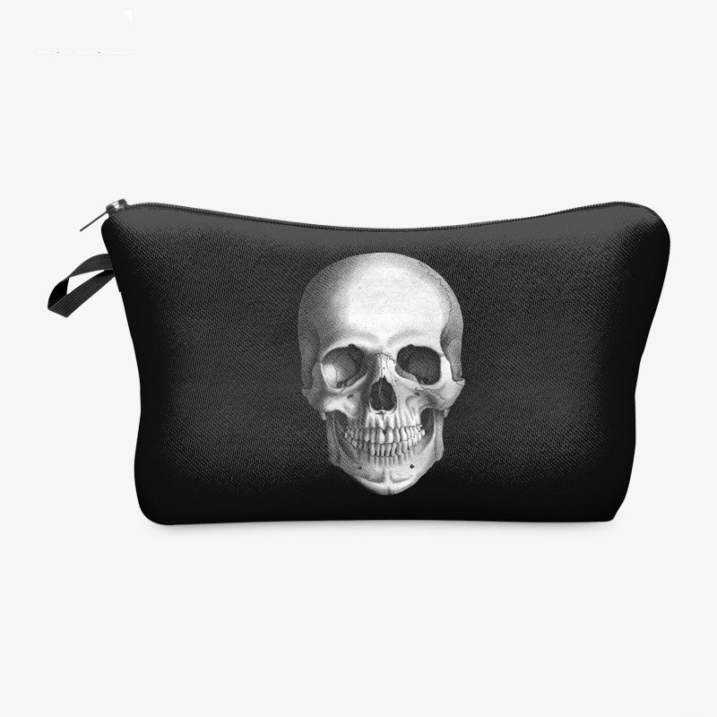 Skull-Print Zip Pouch - Black