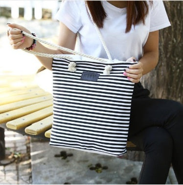 Casual Ladies Shoulder Stripe Tote Summer Beach Bag - alternate view