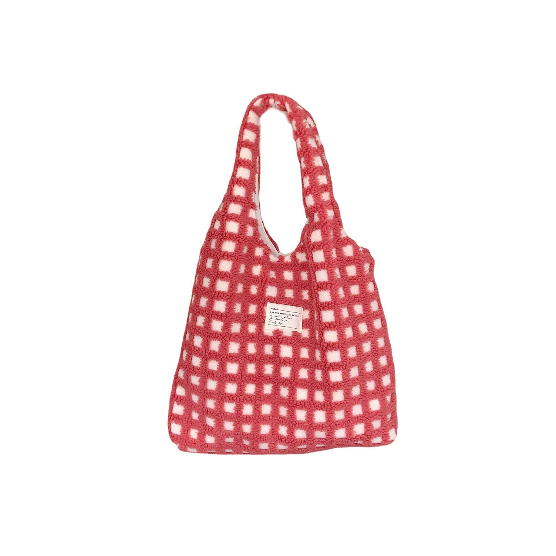 Waffle Flannel Bag Tote Bag Large Capacity Commute Minimalist Student Class Bag