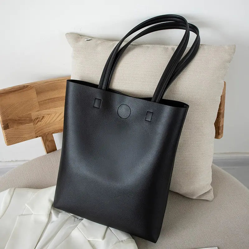 Korean Style Soft Leather Tote Bag for Students - back view
