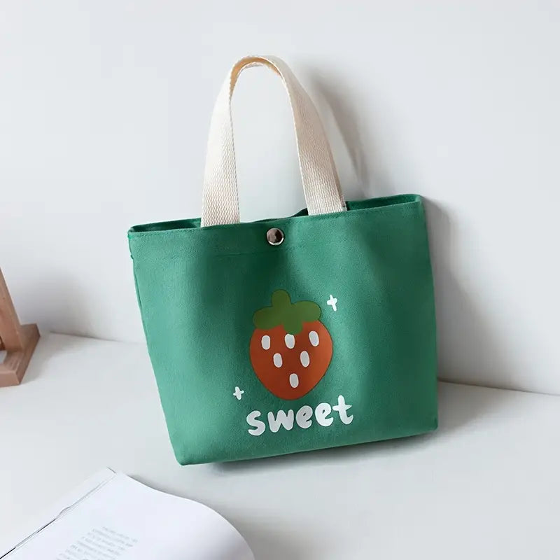 Trendy Cartoon Strawberry Canvas Handbag & Lunch Bag