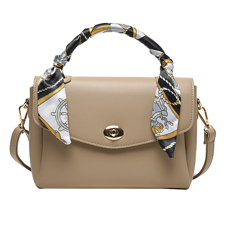 Scarf-Handle Flap Bag - Khaki