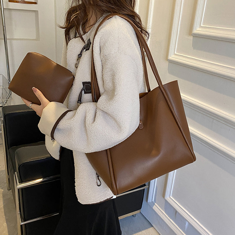 Casual Large Capacity Tote Bags For Women Fashion Solid Color Shopping
