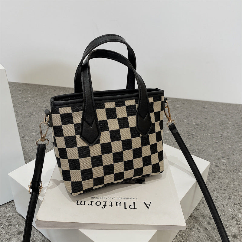 Checkerboard Top-Handle Bag - Black