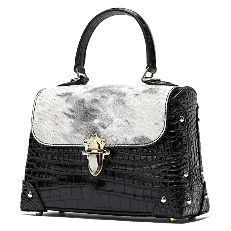 Crocodile-Striped Cowhide Fashion Tote Bag - additional view