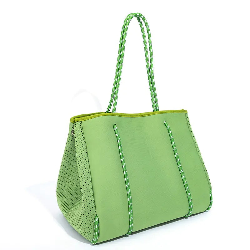 Gas Perforated Neoprene Beach Buns and Tote Bag - back view