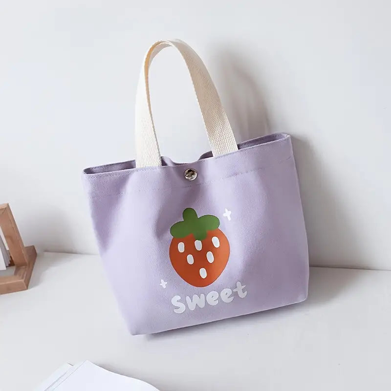 Trendy Cartoon Strawberry Canvas Handbag & Lunch Bag