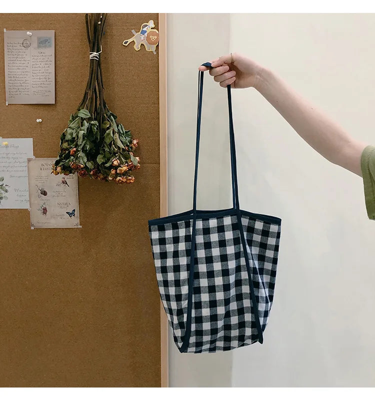 Gingham Canvas Shopper Tote