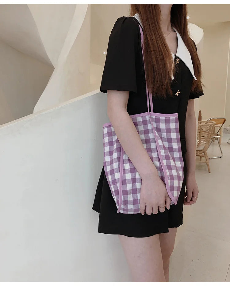 Gingham Canvas Shopper Tote