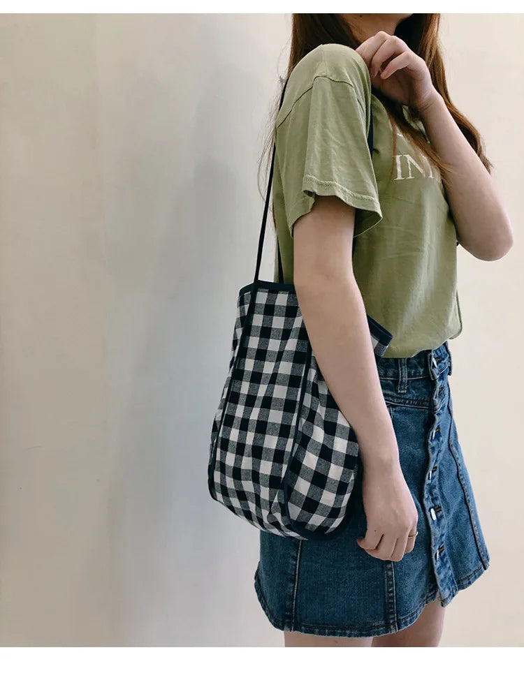 Gingham Canvas Shopper Tote