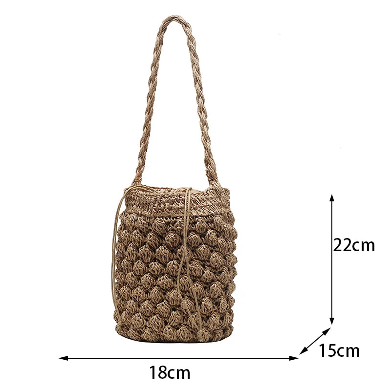 Straw Bucket Crossbody Bag