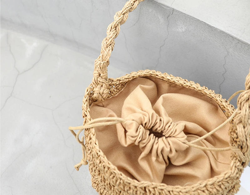 Straw Bucket Crossbody Bag