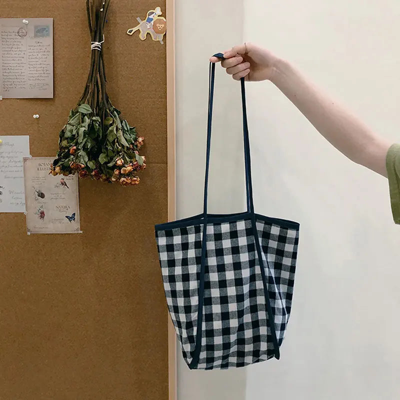 Gingham Canvas Shopper Tote
