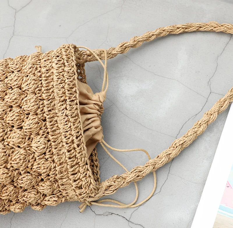 Straw Bucket Crossbody Bag