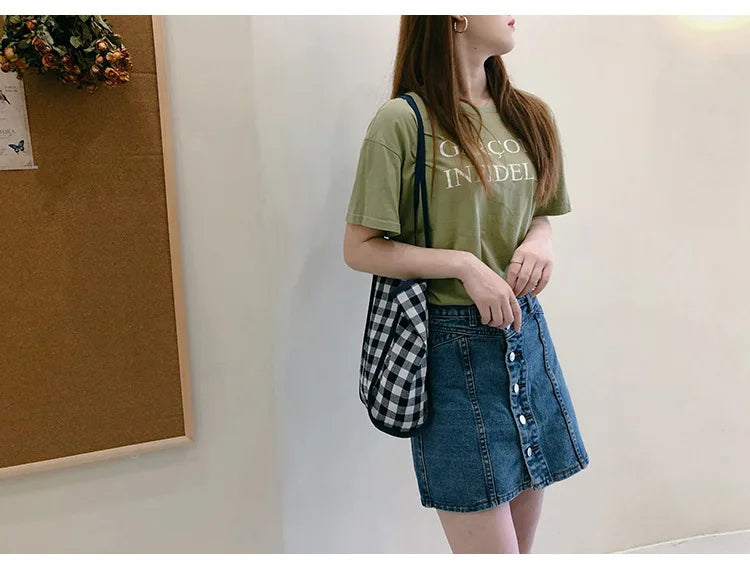Gingham Canvas Shopper Tote
