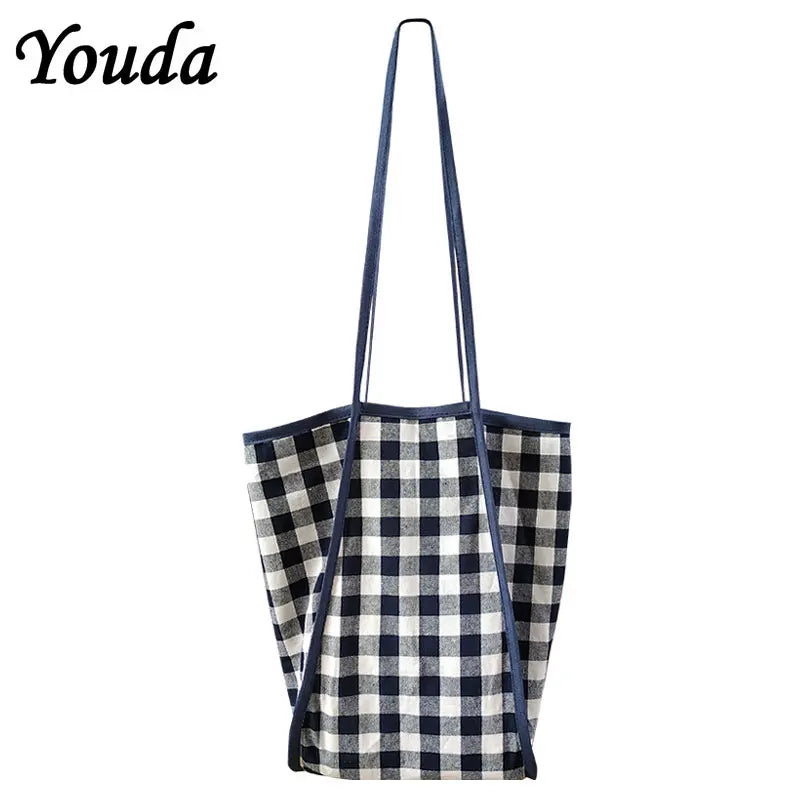 Gingham Canvas Shopper Tote