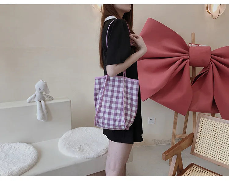 Gingham Canvas Shopper Tote