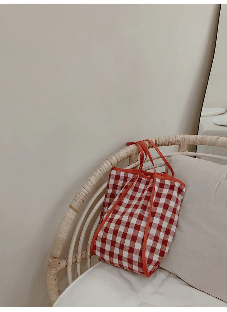 Gingham Canvas Shopper Tote