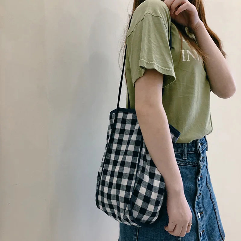 Gingham Canvas Shopper Tote