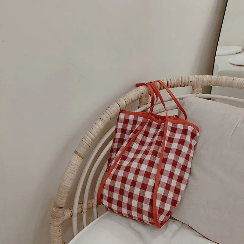Gingham Canvas Shopper Tote