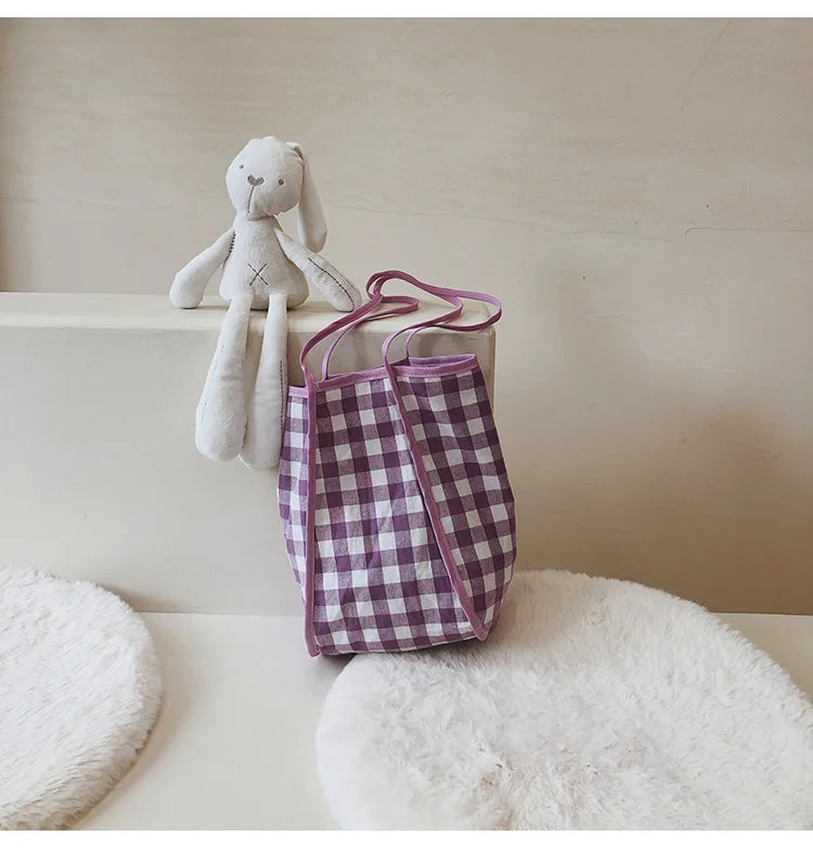 Gingham Canvas Shopper Tote