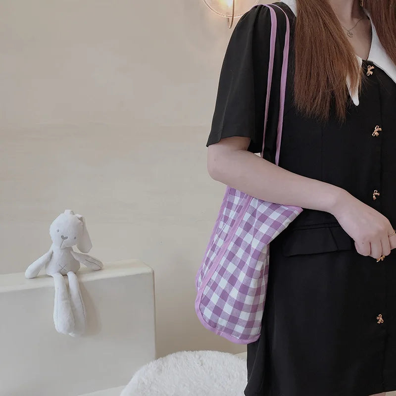 Gingham Canvas Shopper Tote