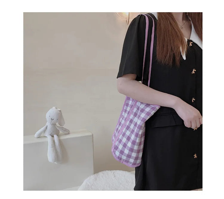 Gingham Canvas Shopper Tote